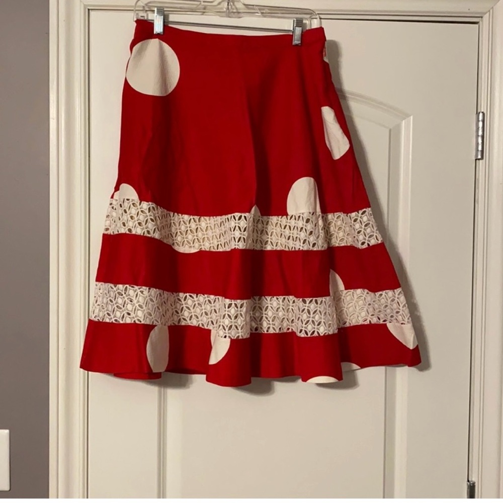 ♥️🆕 AnthropologieTracy Reese Red and White A-Line Midi Skirt🤍